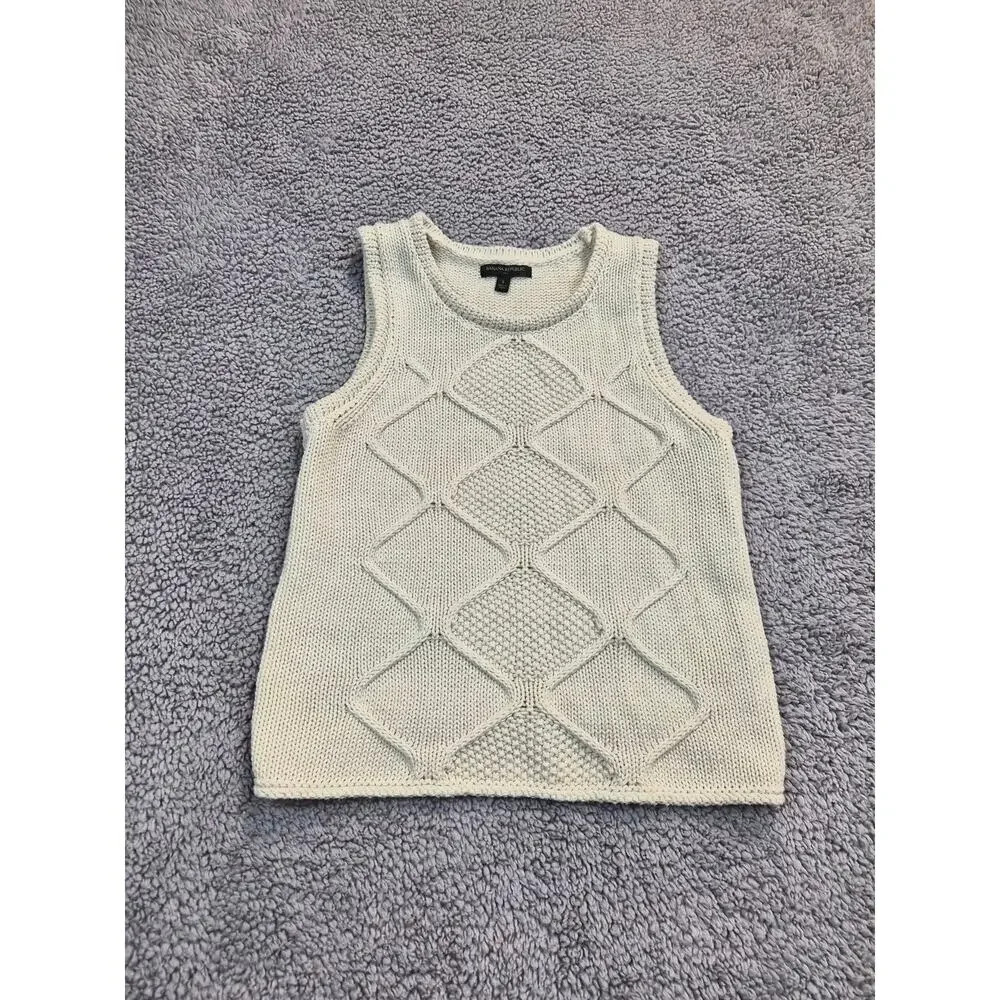 Banana Republic Sweater Vest Women's S Off White Cable-Knit Sleeveless (0646)